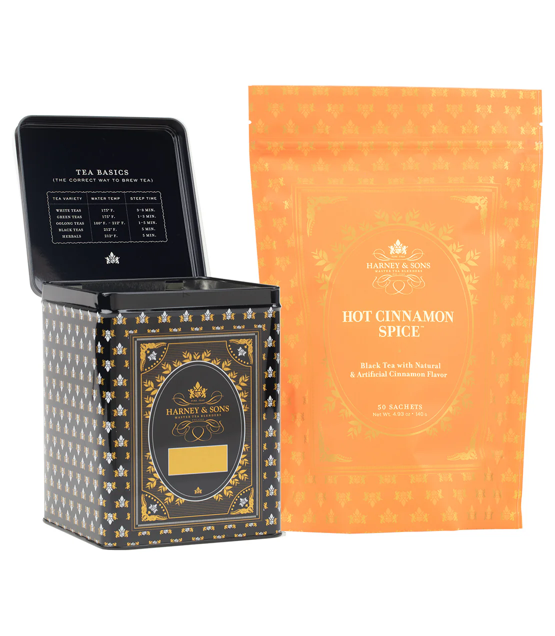 Harney & Sons Hinged Storage Canister β Hot Cinnamon Spice Sachet Bundle