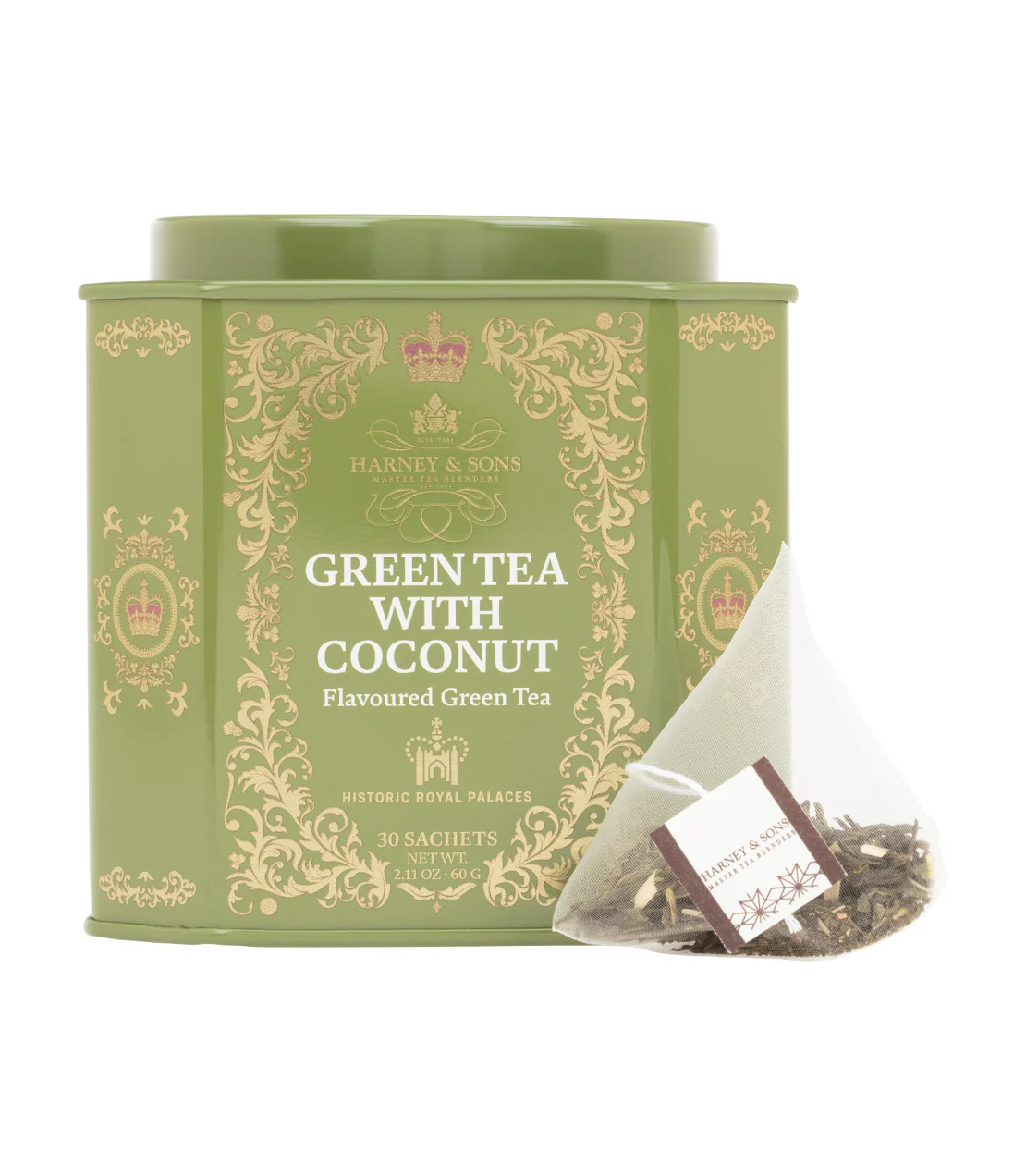 Green Tea with Coconut, Ginger and Vanilla, HRP Tin of 30 Sachets - Image 4